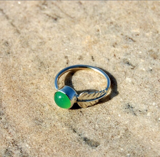 Green Chrysoprase Leaf Ring