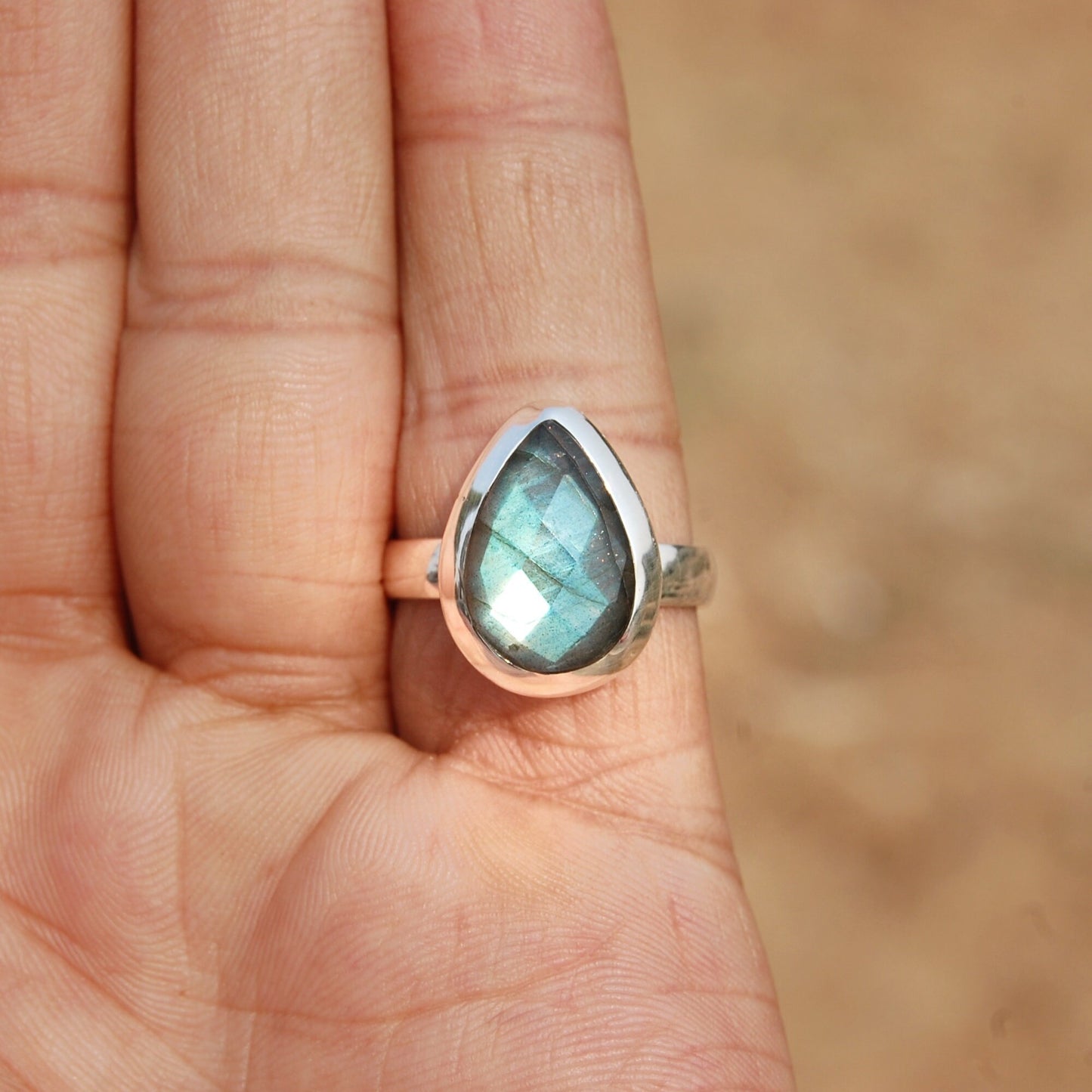 Gray Labradorite Pear Cut Ring