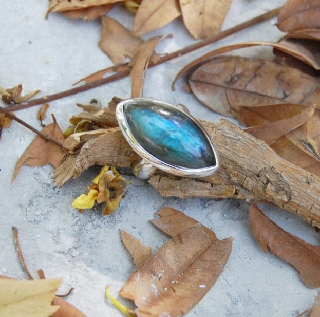 Blue Labradorite Marquise Ring