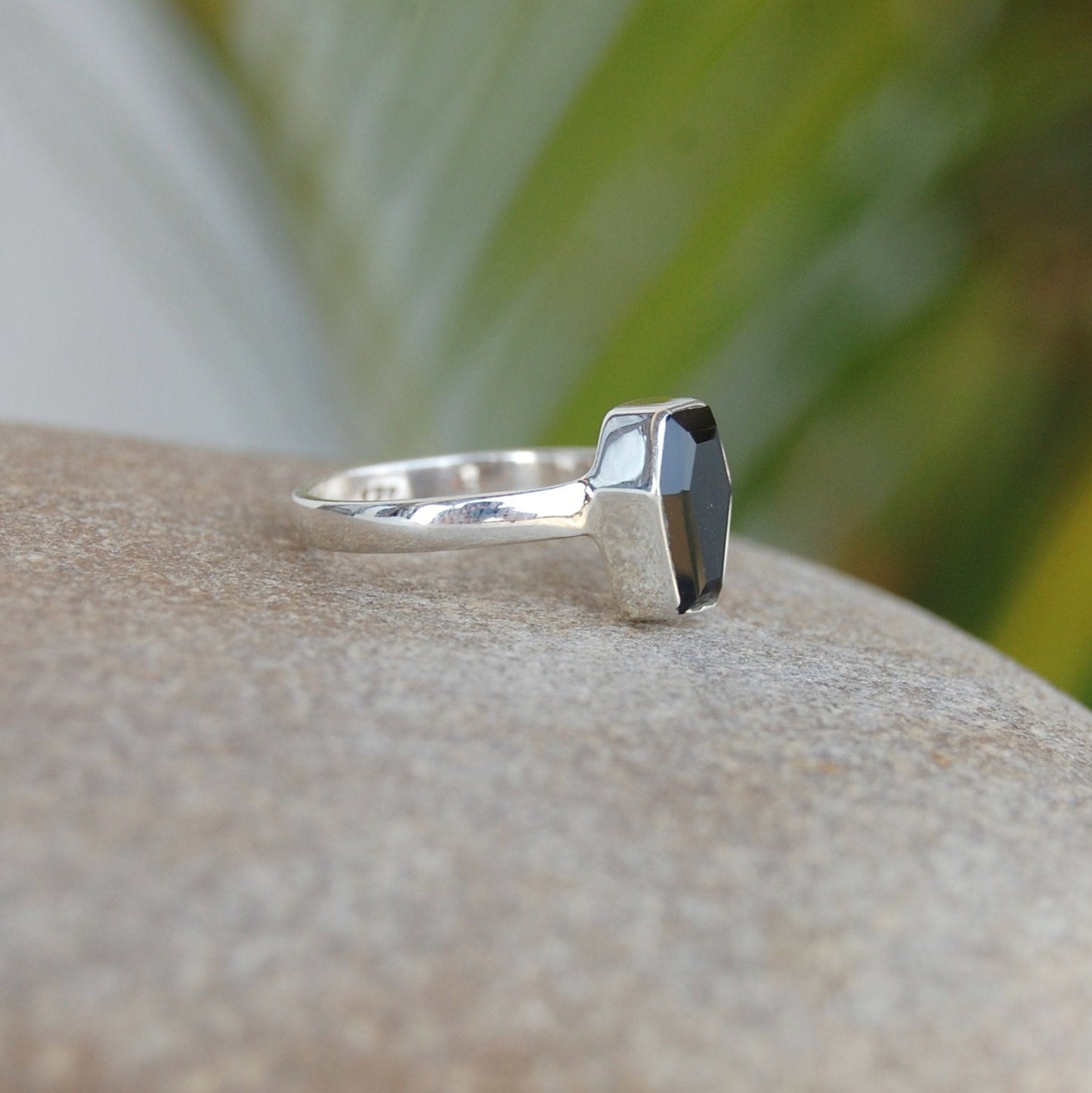 Natural Black Onyx Coffin Ring,