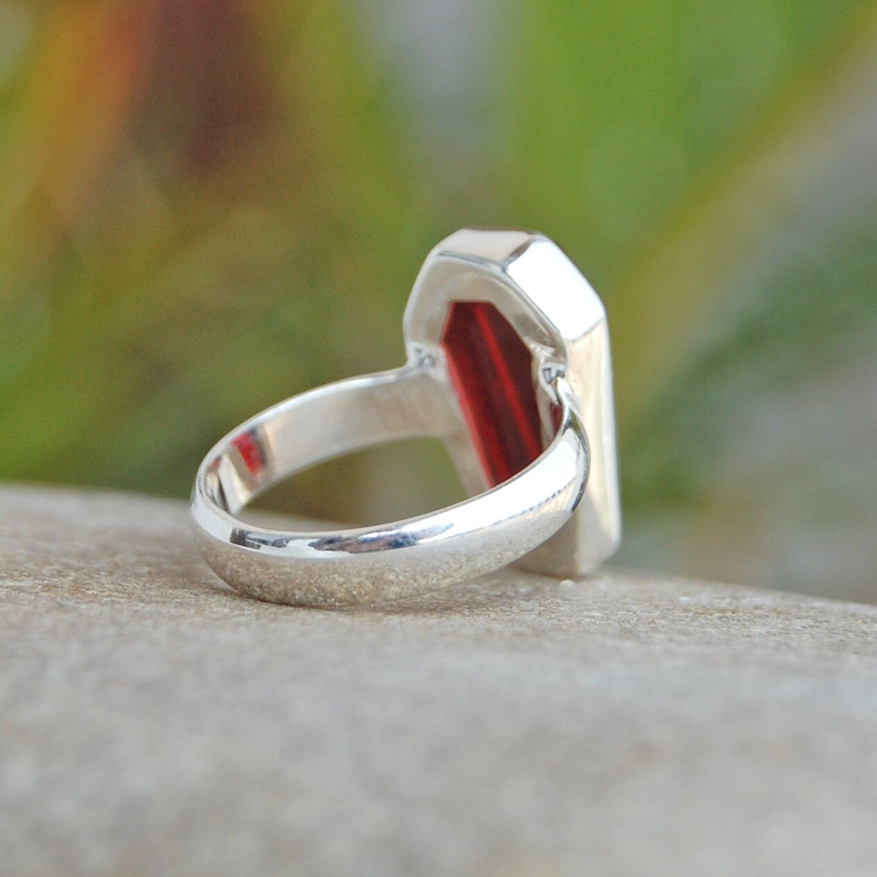 Garnet Coffin Shape Ring