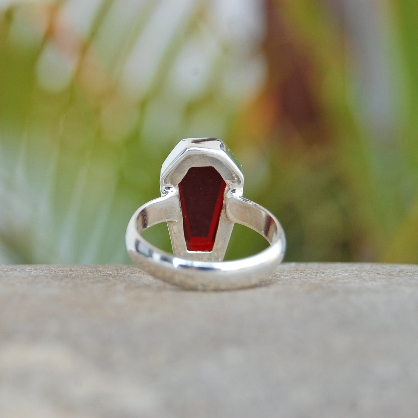 Garnet Coffin Shape Ring