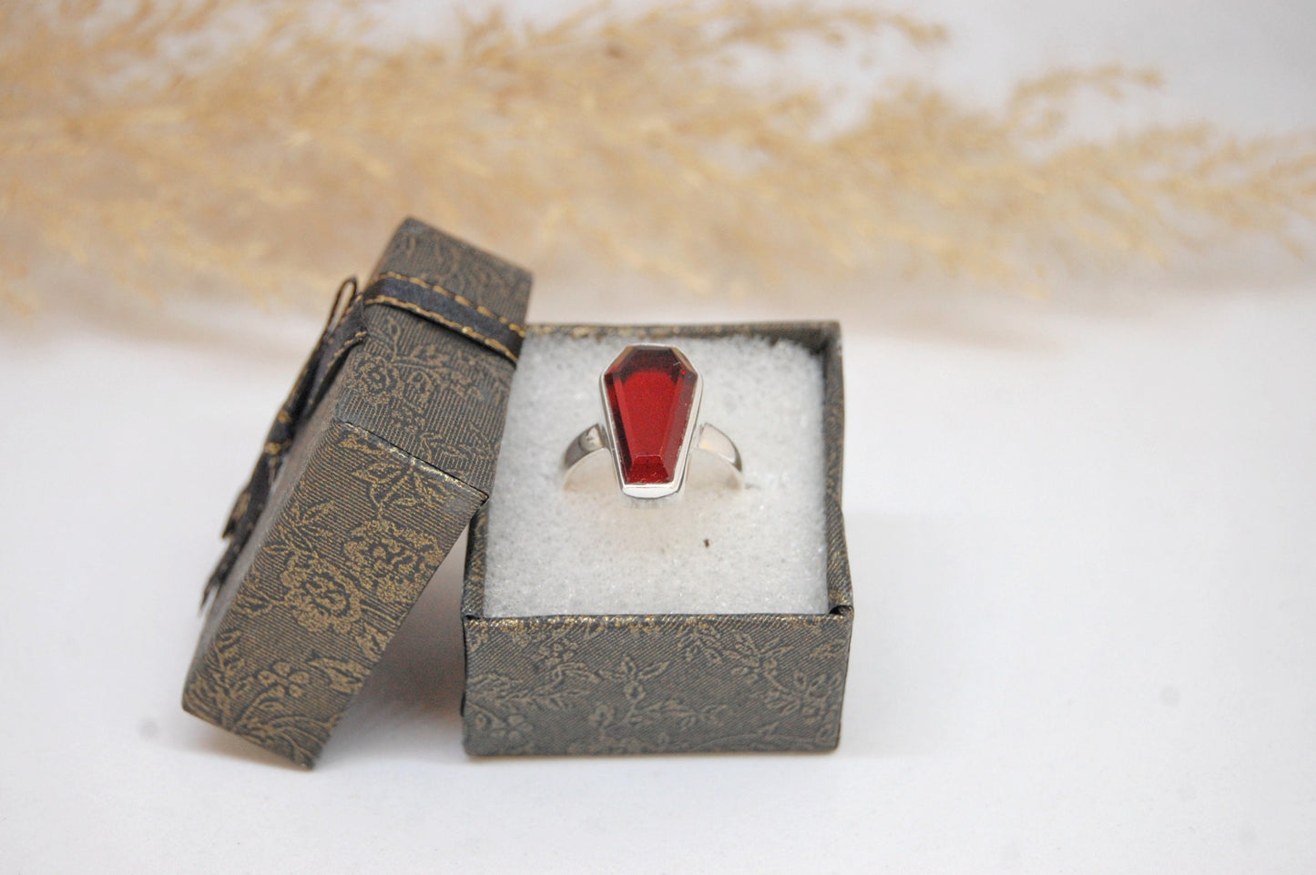 Garnet Coffin Shape Ring