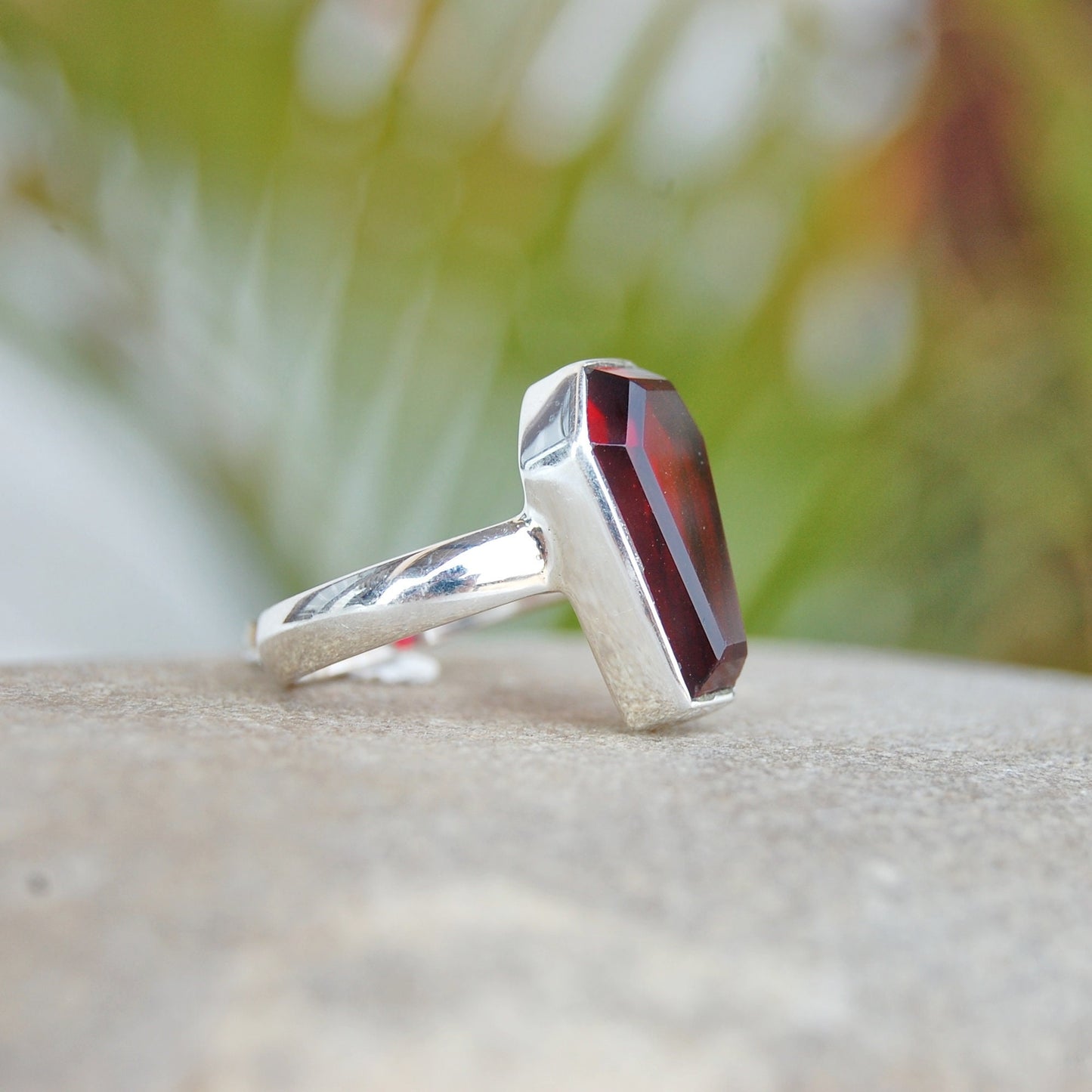 Garnet Coffin Shape Ring