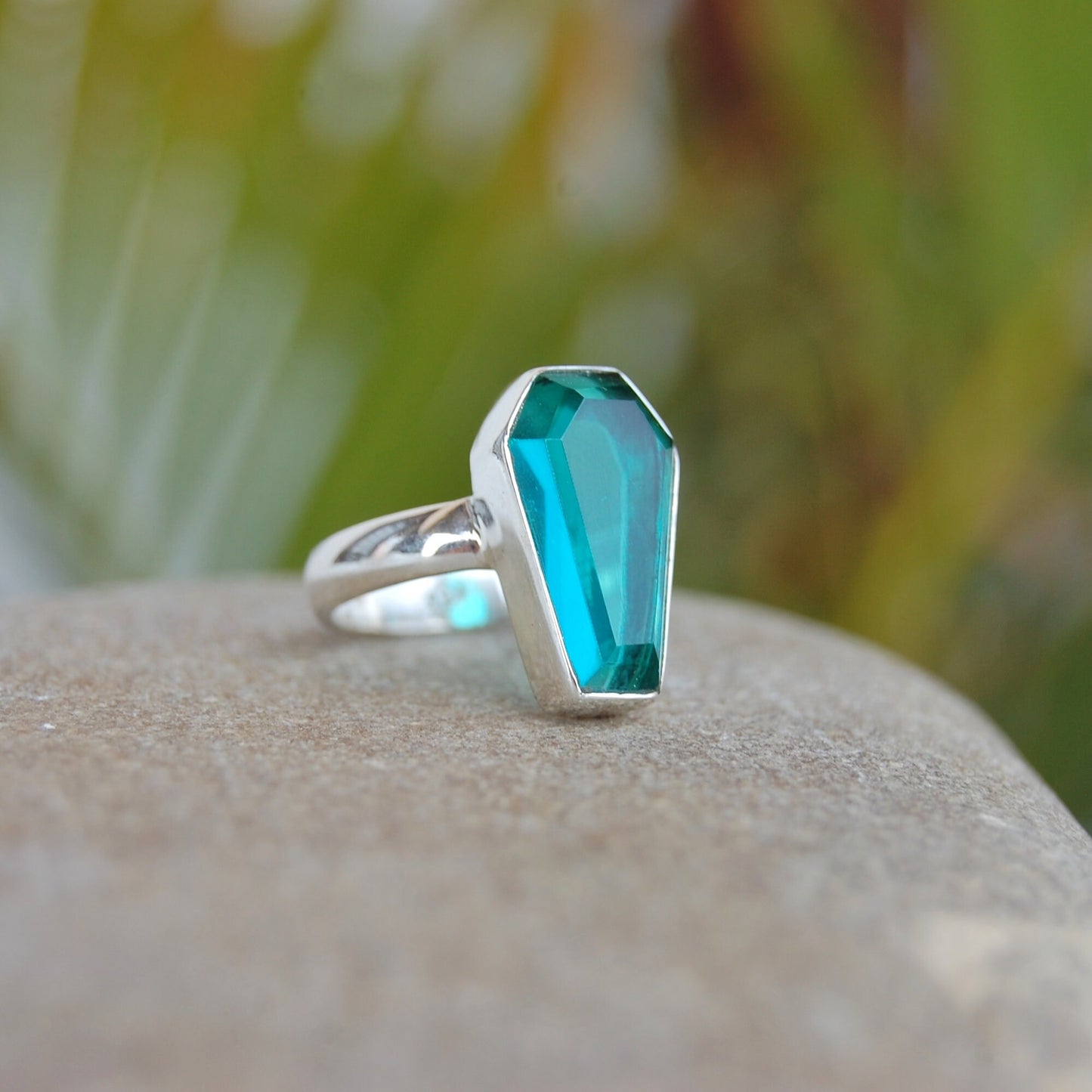 Blue Teal Quartz Coffin Ring