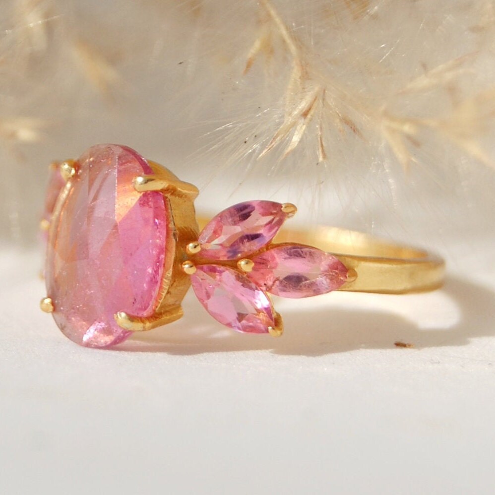 Pink Tourmaline Dainty Gold Plated Ring