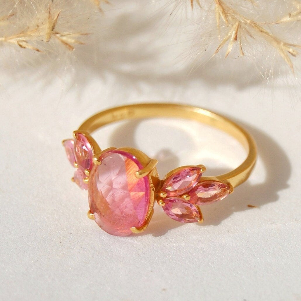 Pink Tourmaline Dainty Gold Plated Ring