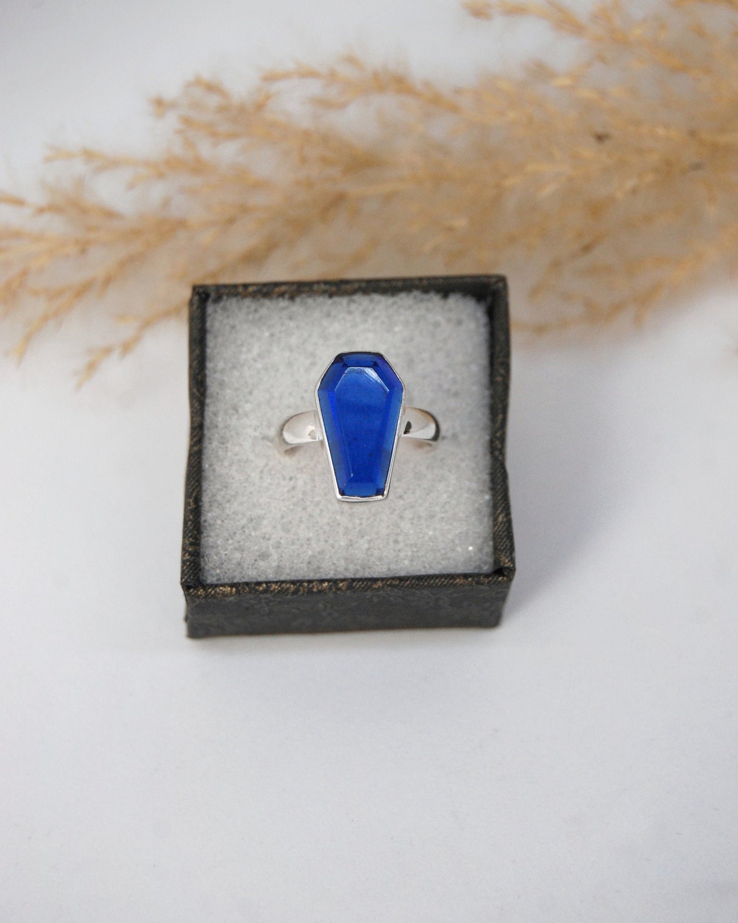 Cobalt Blue Coffin Shape Ring