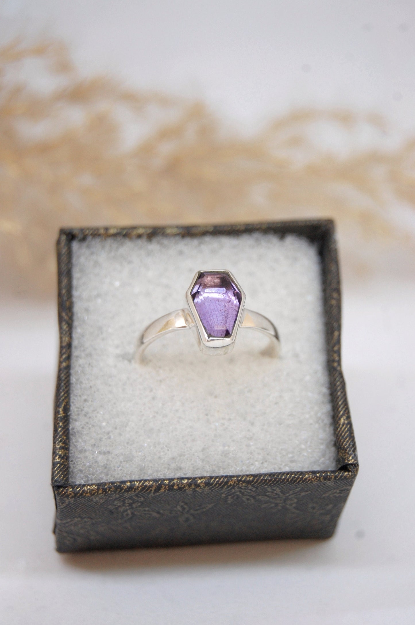 Amethyst Coffin Shape Ring