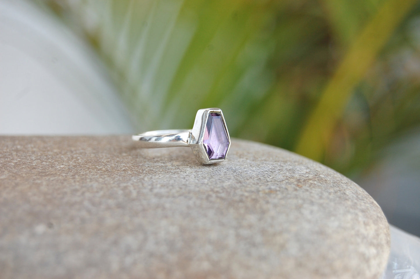 Amethyst Coffin Shape Ring