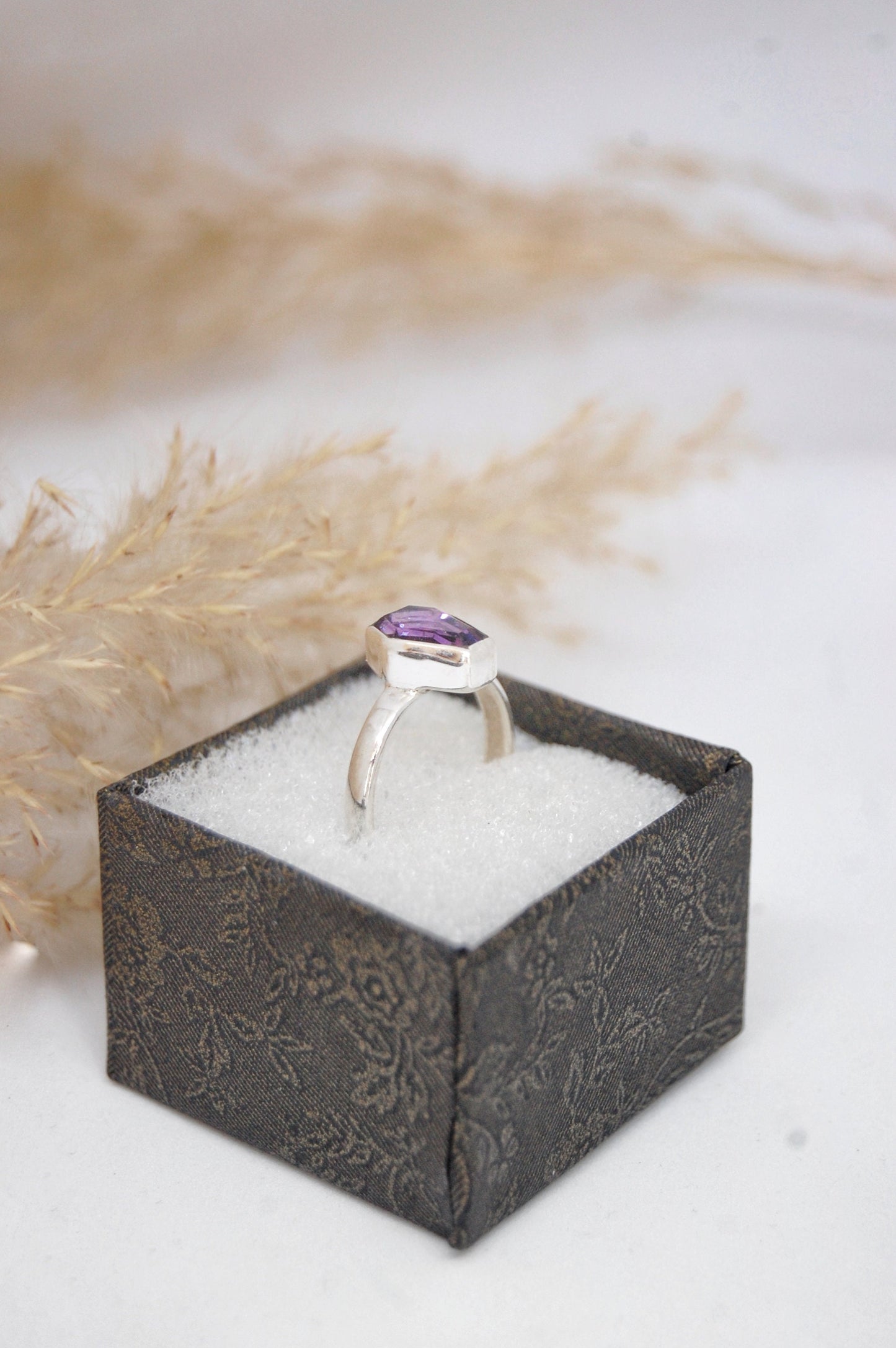 Amethyst Coffin Shape Ring
