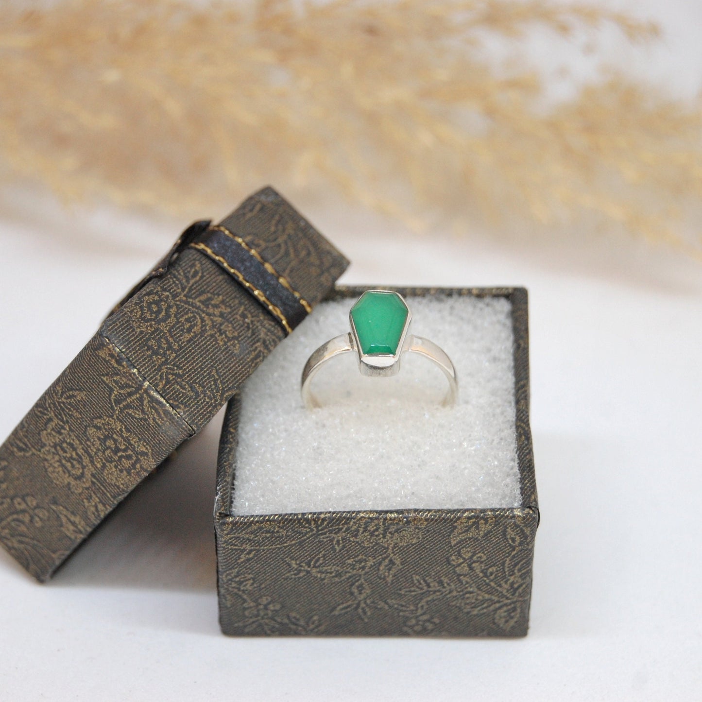 Green Onyx Coffin Shape Ring