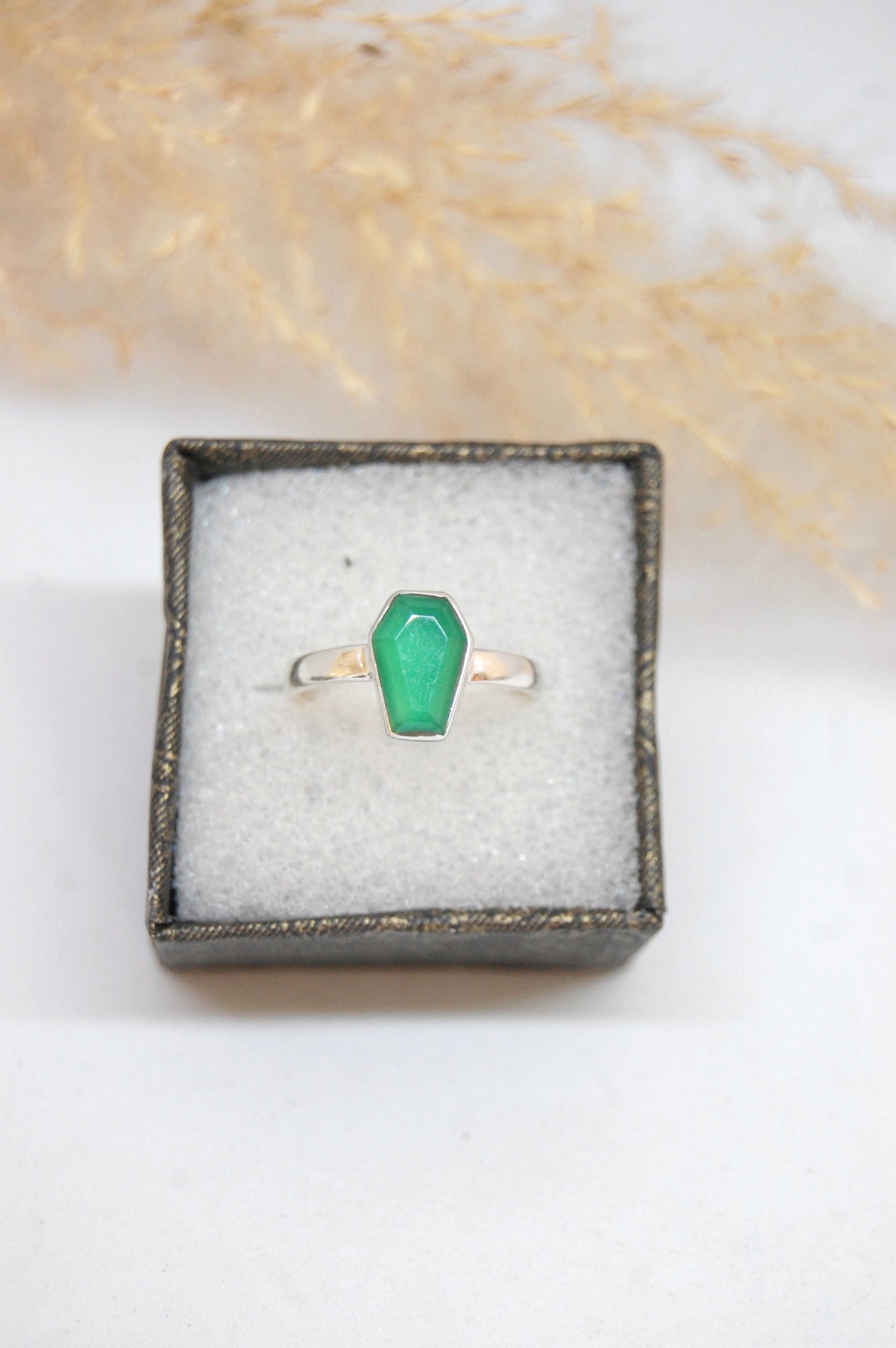 Green Onyx Coffin Shape Ring