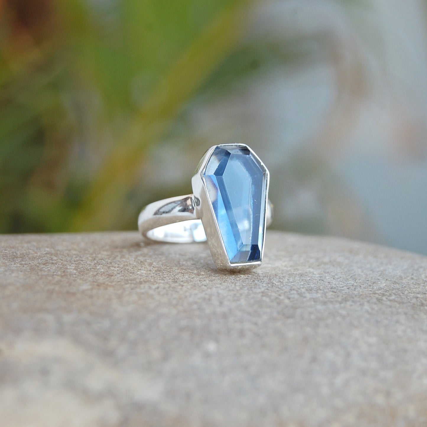 Blue Topaz Coffin Shape Ring
