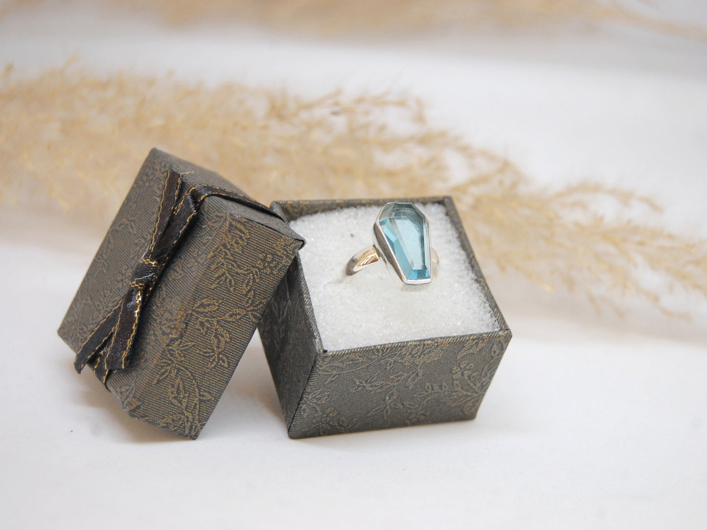 Blue Topaz Coffin Shape Ring