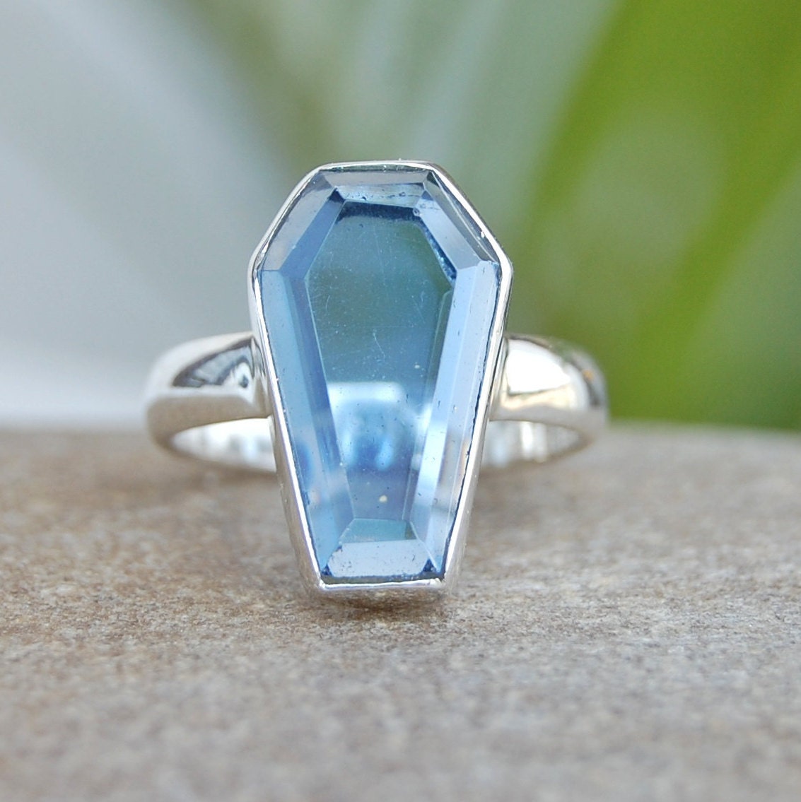 Blue Topaz Coffin Shape Ring