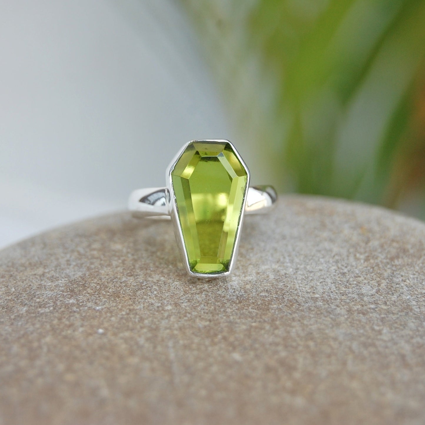 Peridot Coffin Shape Ring