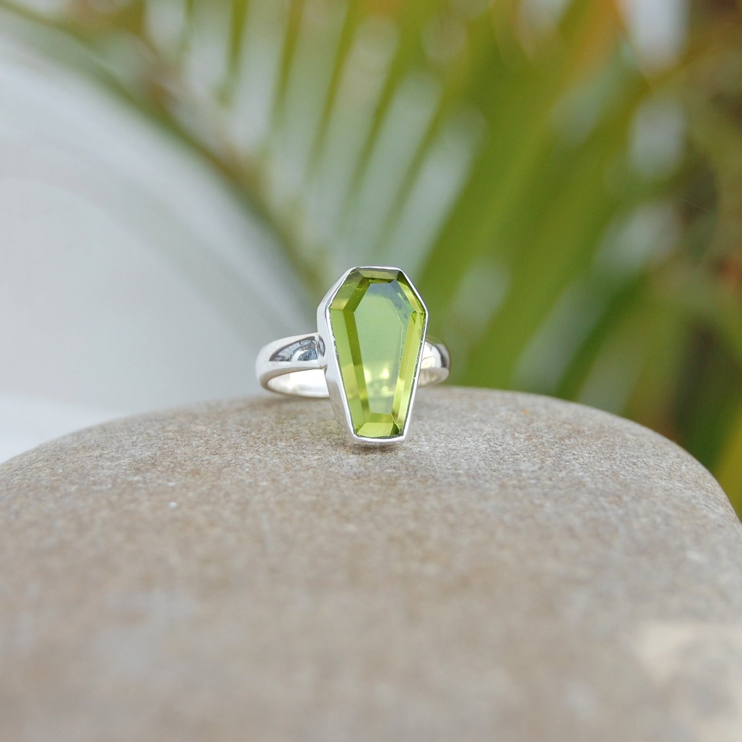 Peridot Coffin Shape Ring
