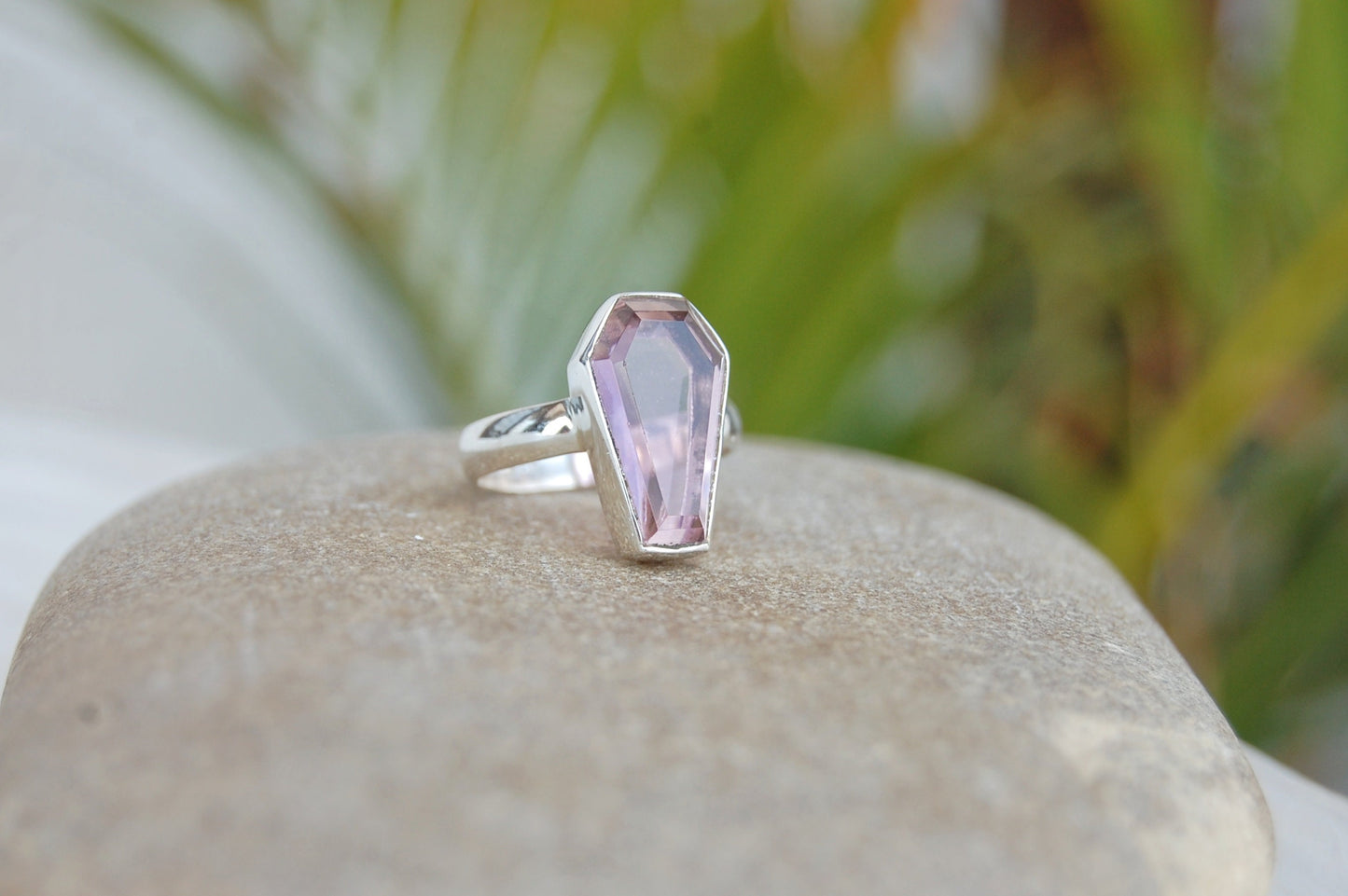 Pink Amethyst Coffin Shape Ring