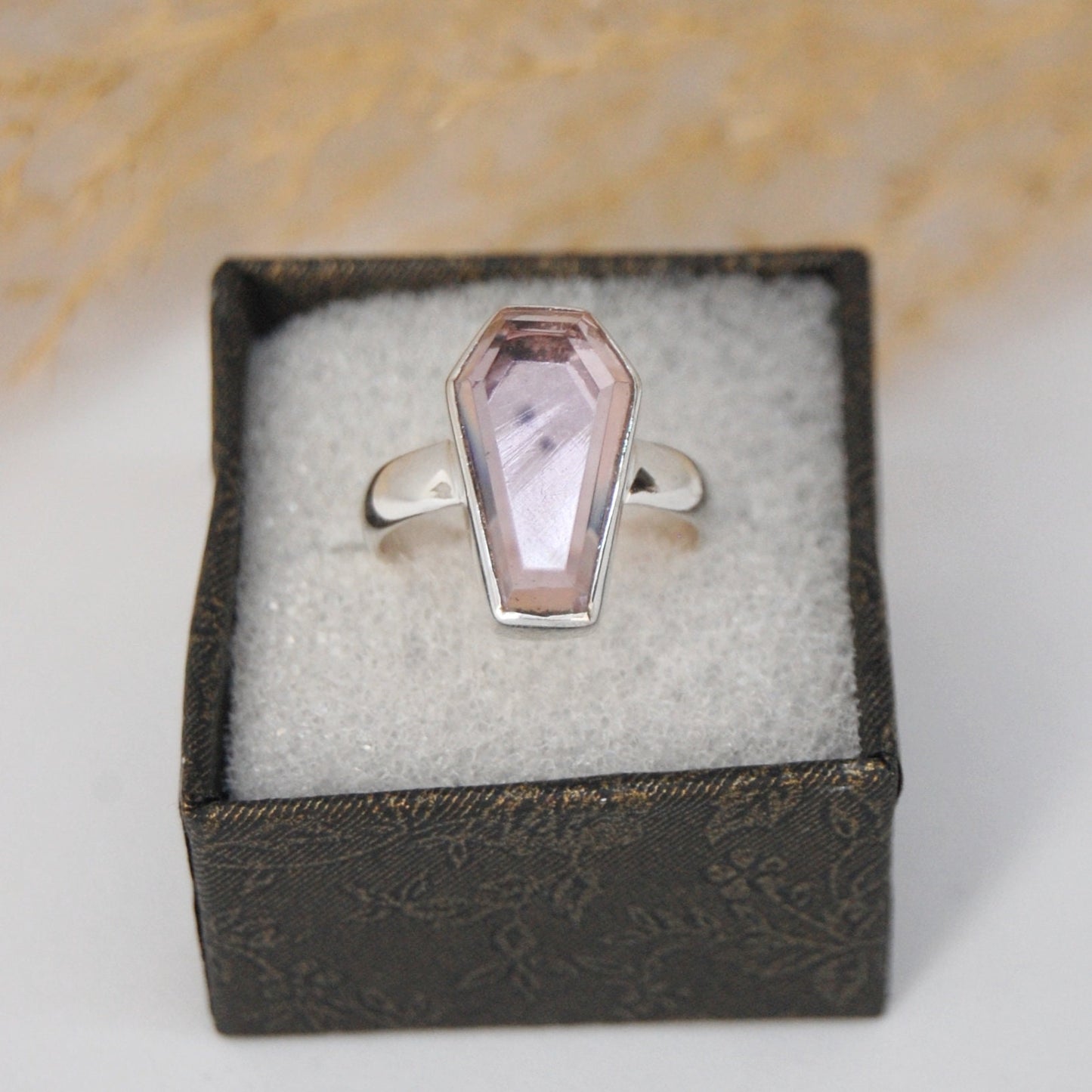 Pink Amethyst Coffin Shape Ring