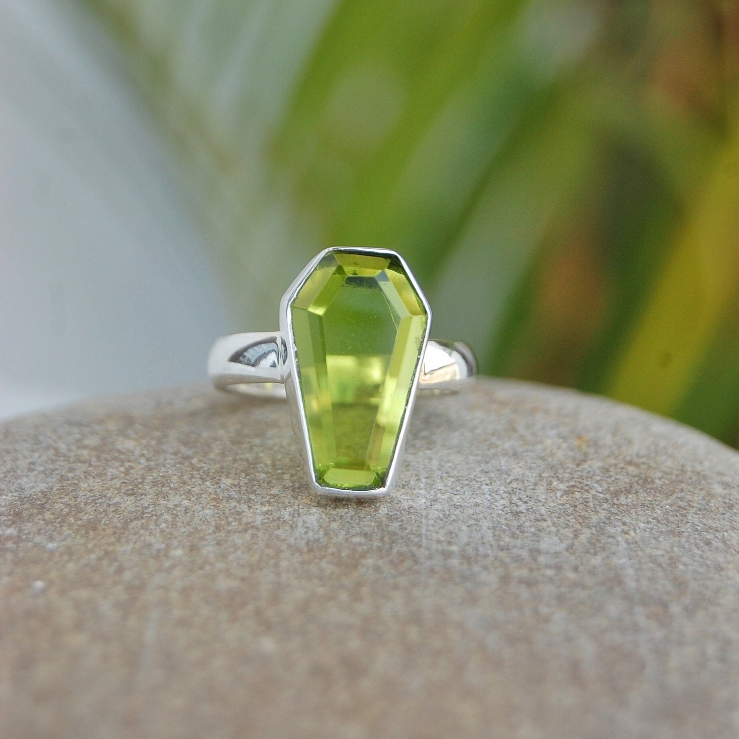Peridot Coffin Shape Ring