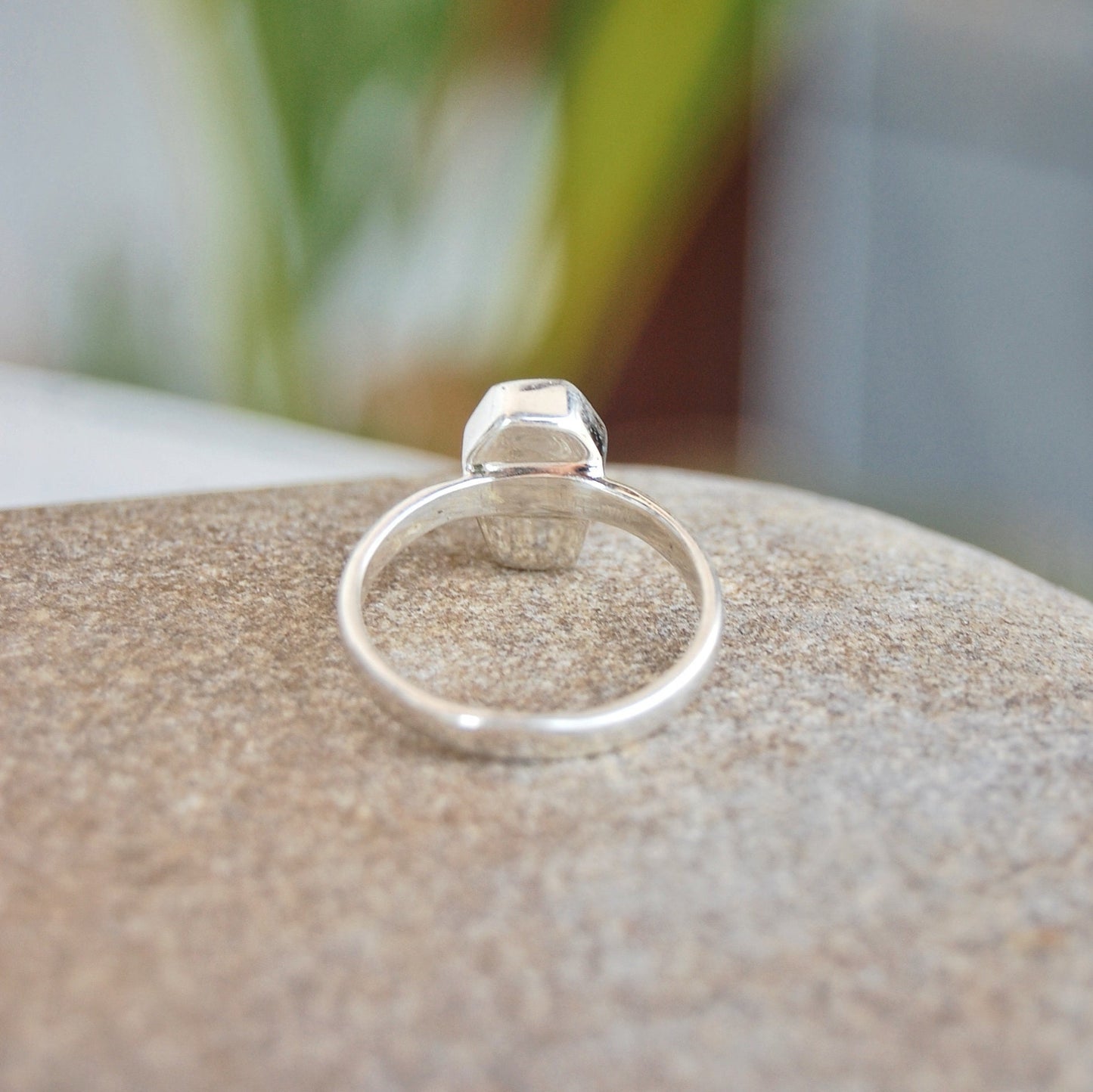 Rainbow Moonstone Coffin Shape Ring