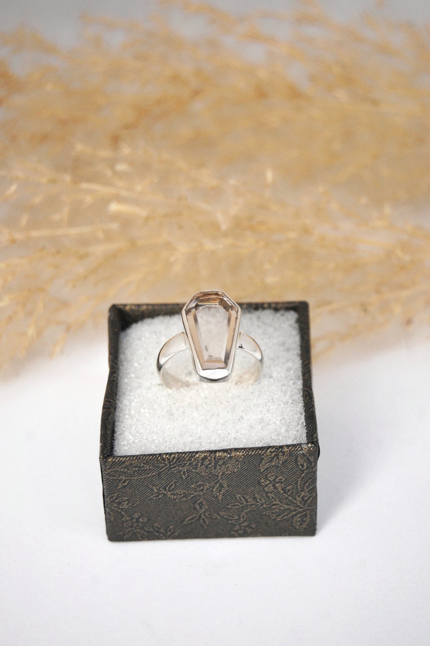 White Topaz Coffin Shape Ring