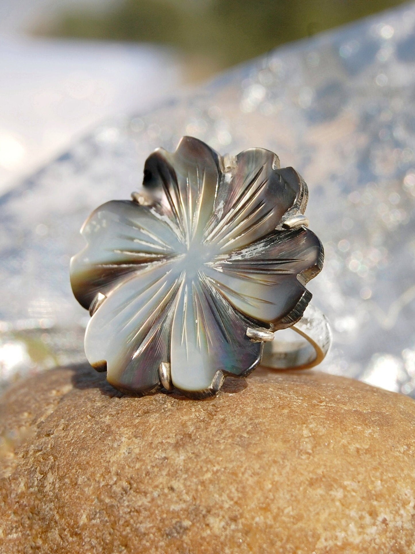 Mother of Pearl Floral Ring for Her
