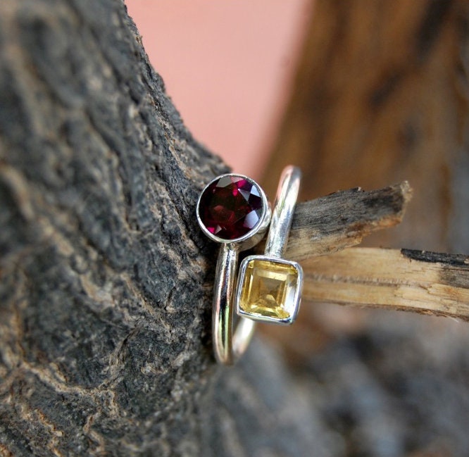 Garnet -Yellow Citrine Coil Ring