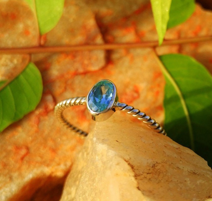 Swiss Blue Topaz Twisted Band Ring