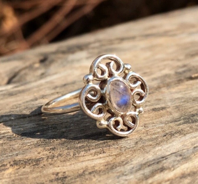 Rainbow Moonstone Filigree Ring