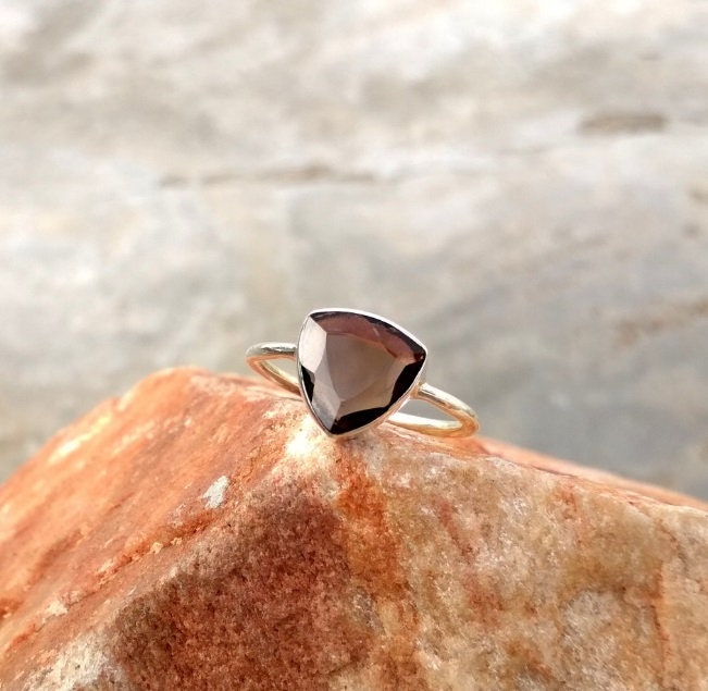 Trillion Shape Smoky Quartz Ring