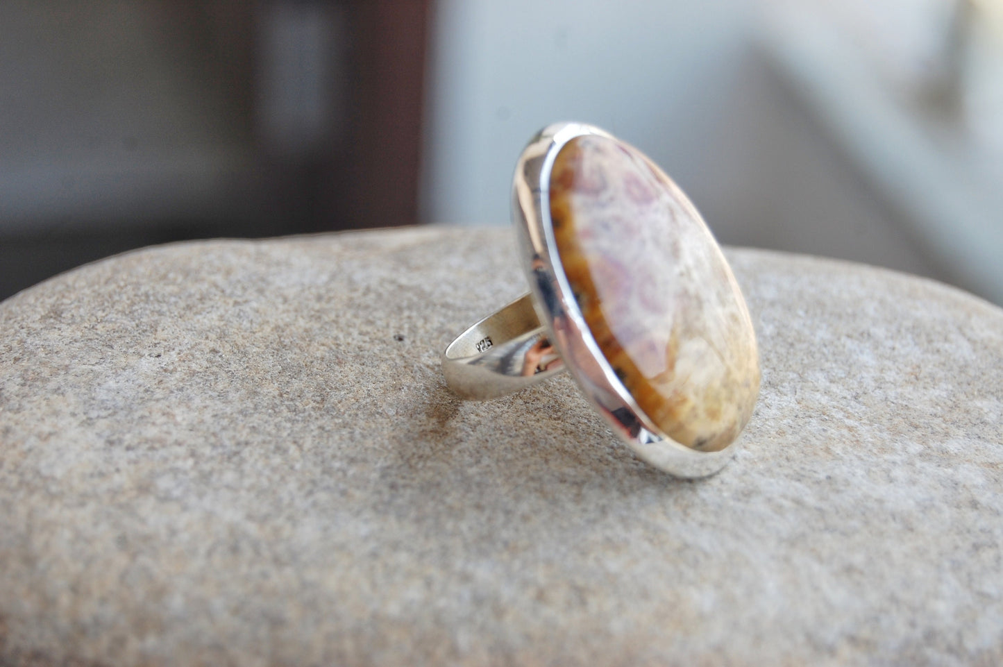 Big Coral Fossil Statement Ring