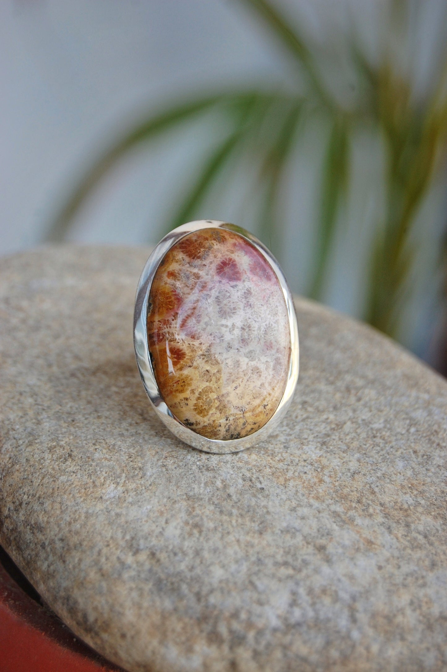 Big Coral Fossil Statement Ring