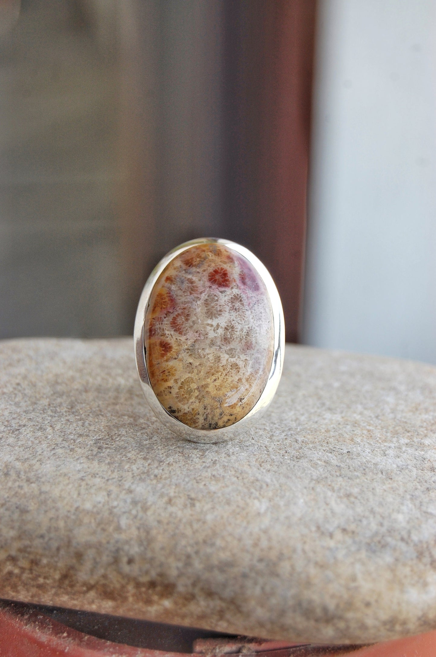 Big Coral Fossil Statement Ring
