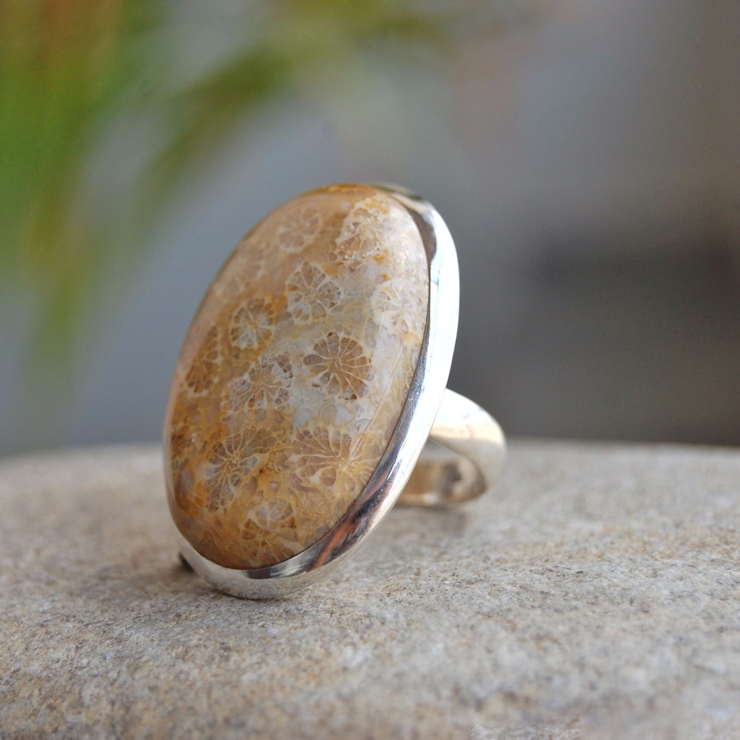 Big Coral Fossil Statement Ring