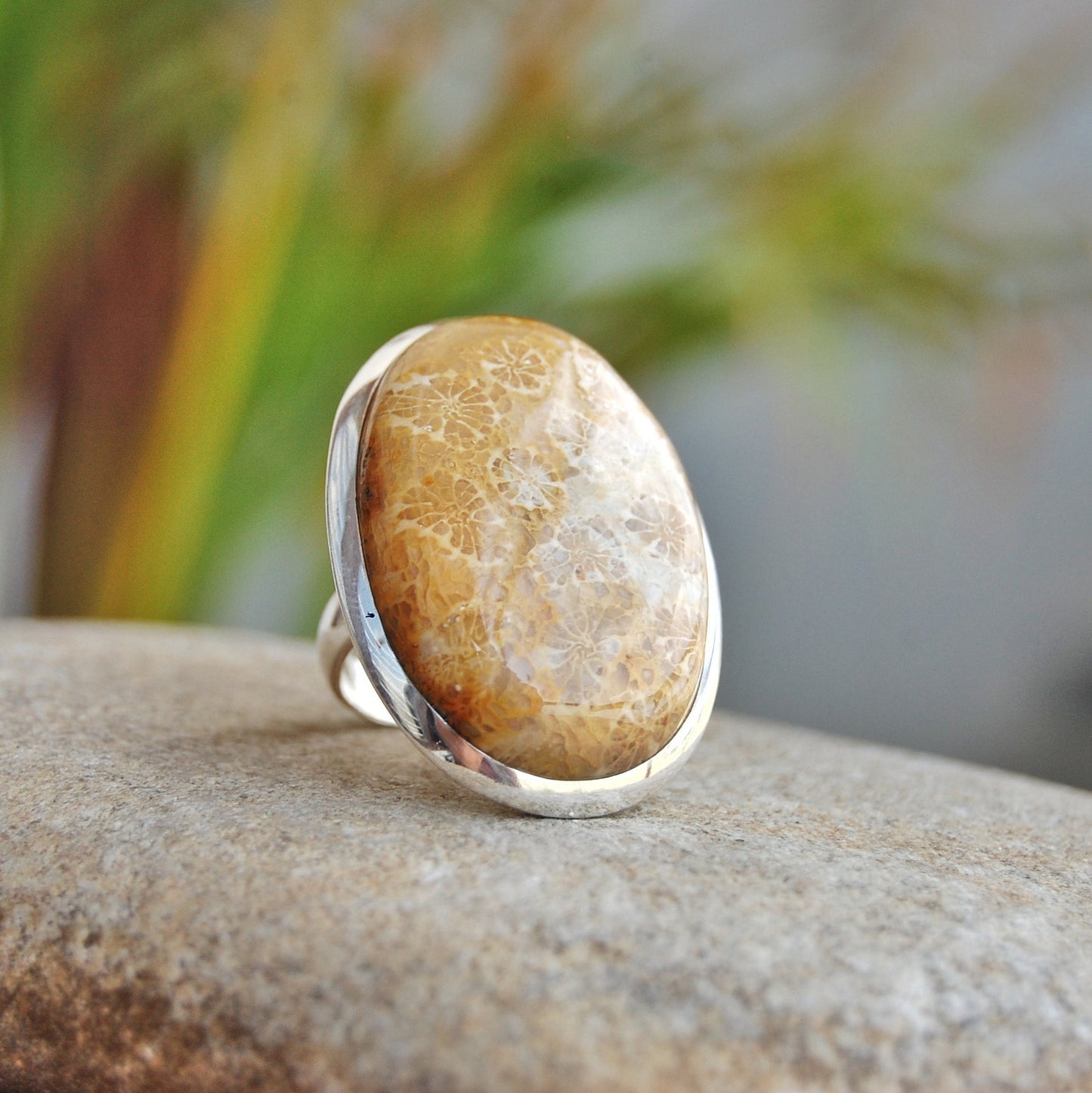 Big Coral Fossil Statement Ring