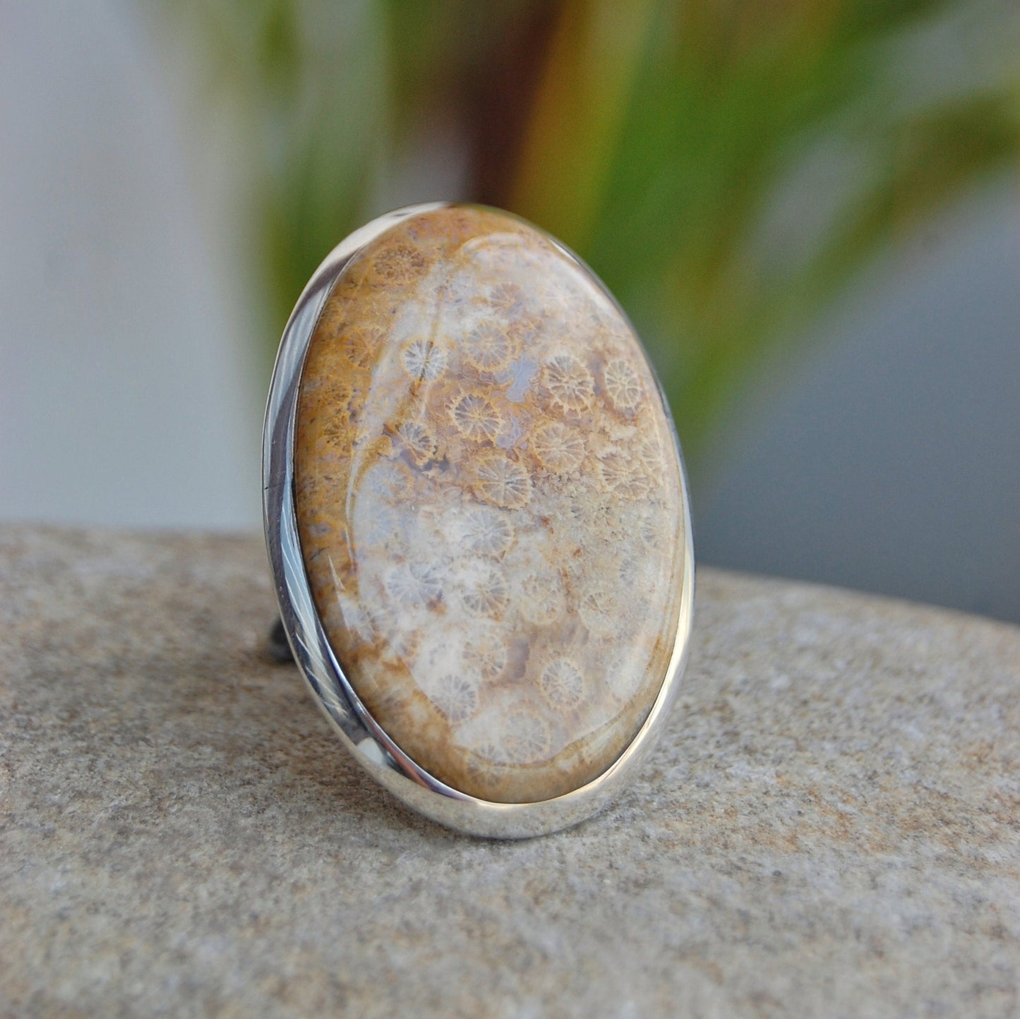 Big Coral Fossil Statement Ring