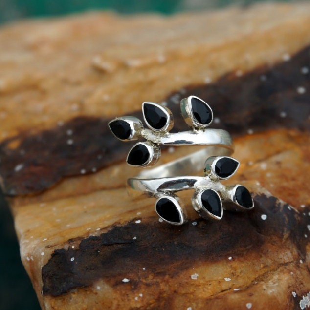 Black Onyx Leaf Branch Ring