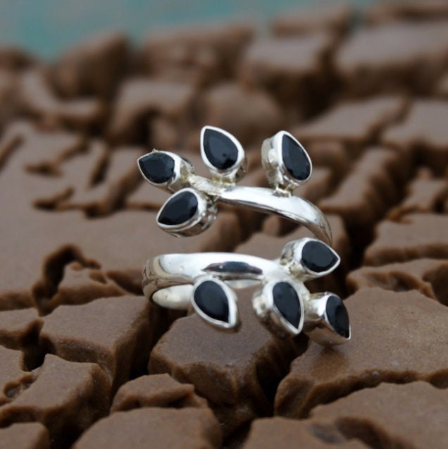 Black Onyx Leaf Branch Ring