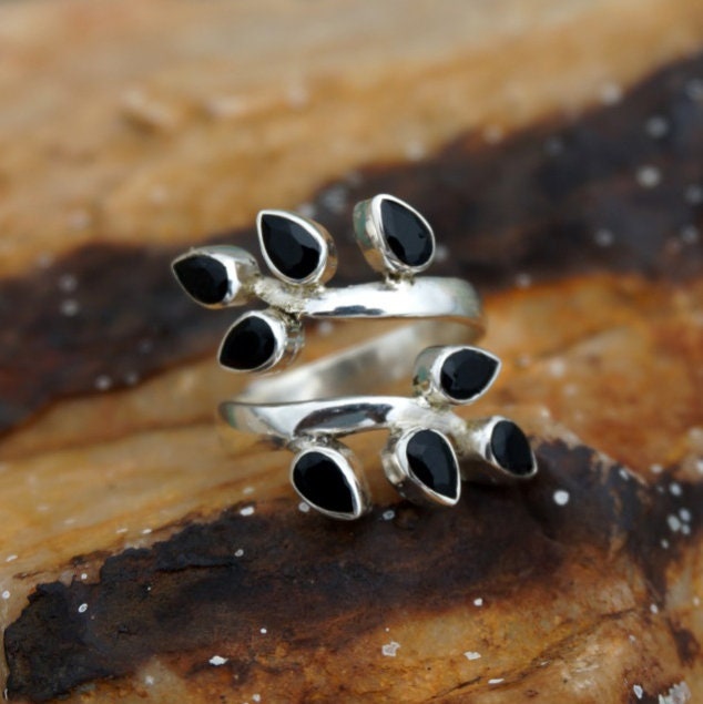 Black Onyx Leaf Branch Ring