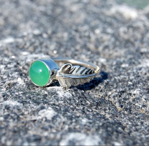 Green Chrysoprase Leaf Ring