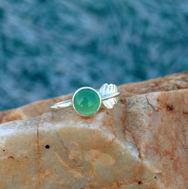 Green Chrysoprase Leaf Ring