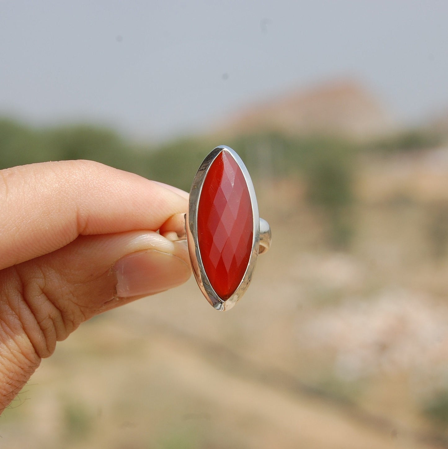 Red Onyx Marquise Statement Ring
