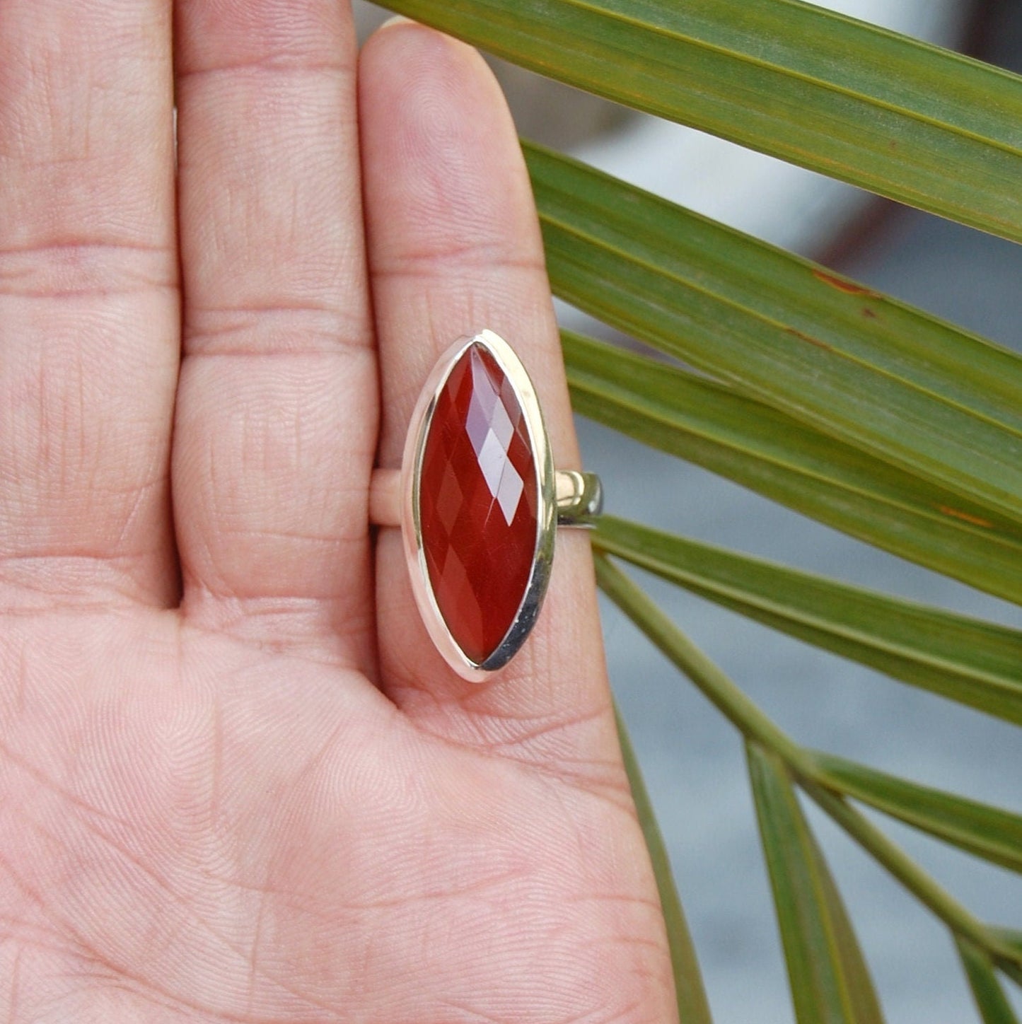 Red Onyx Marquise Statement Ring