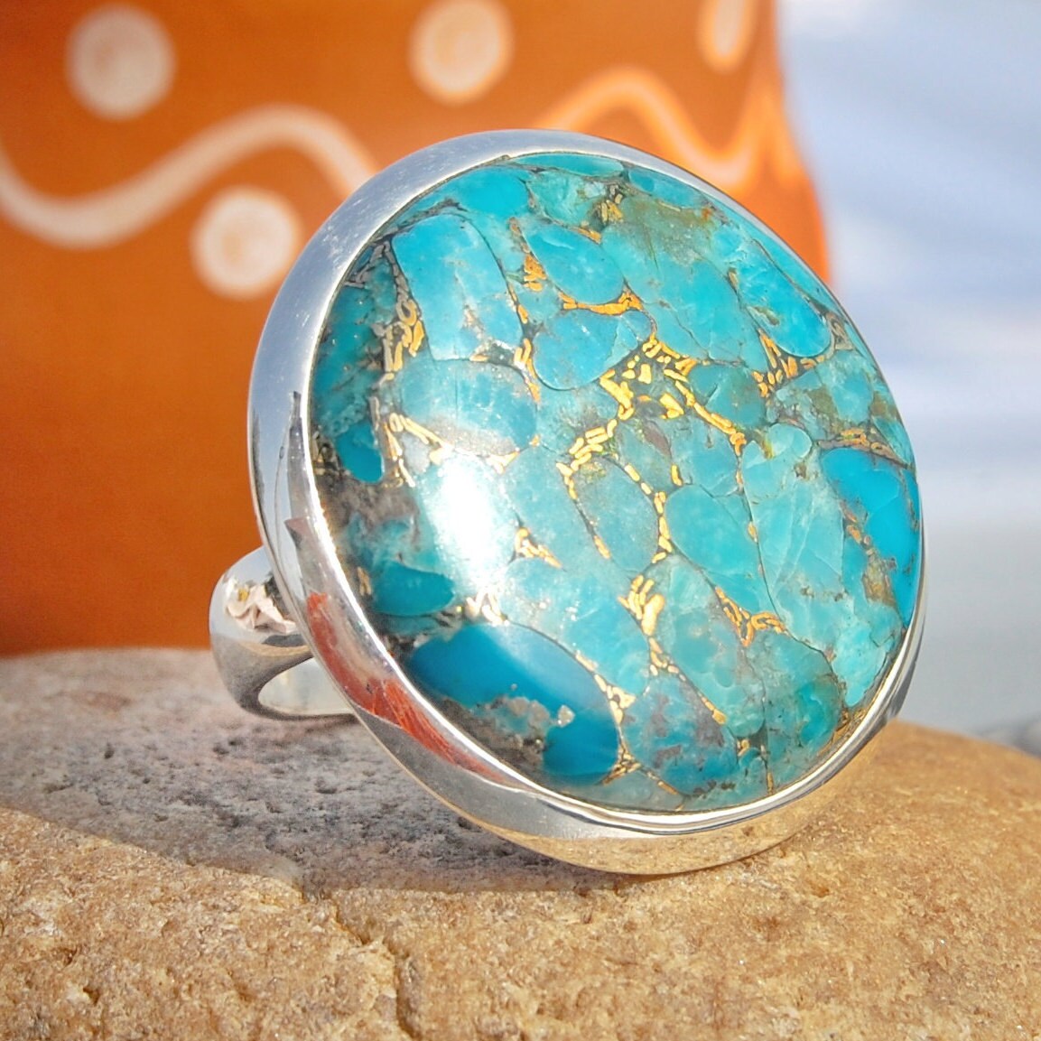 Blue Copper Turquoise Statement Ring