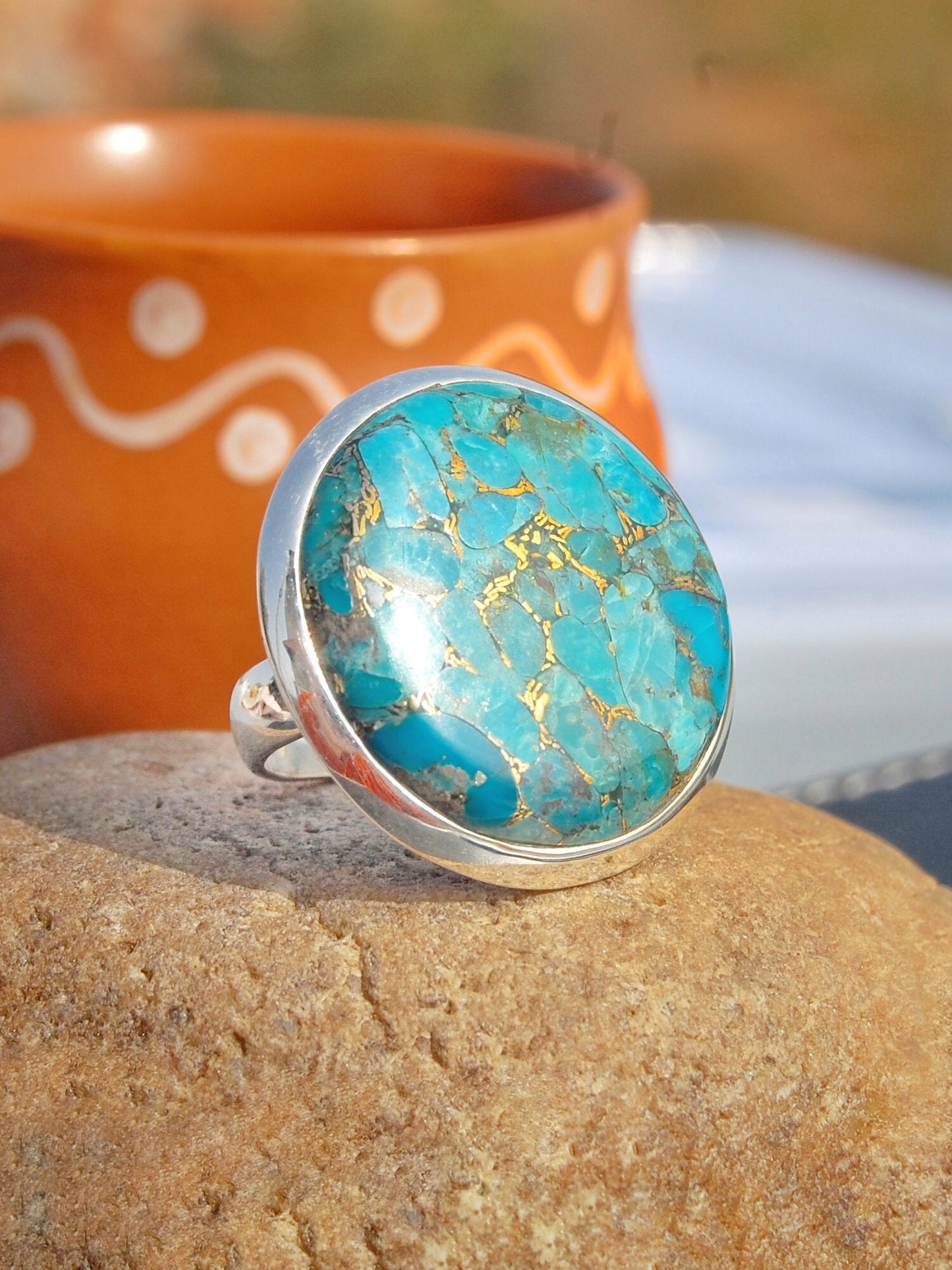 Blue Copper Turquoise Statement Ring