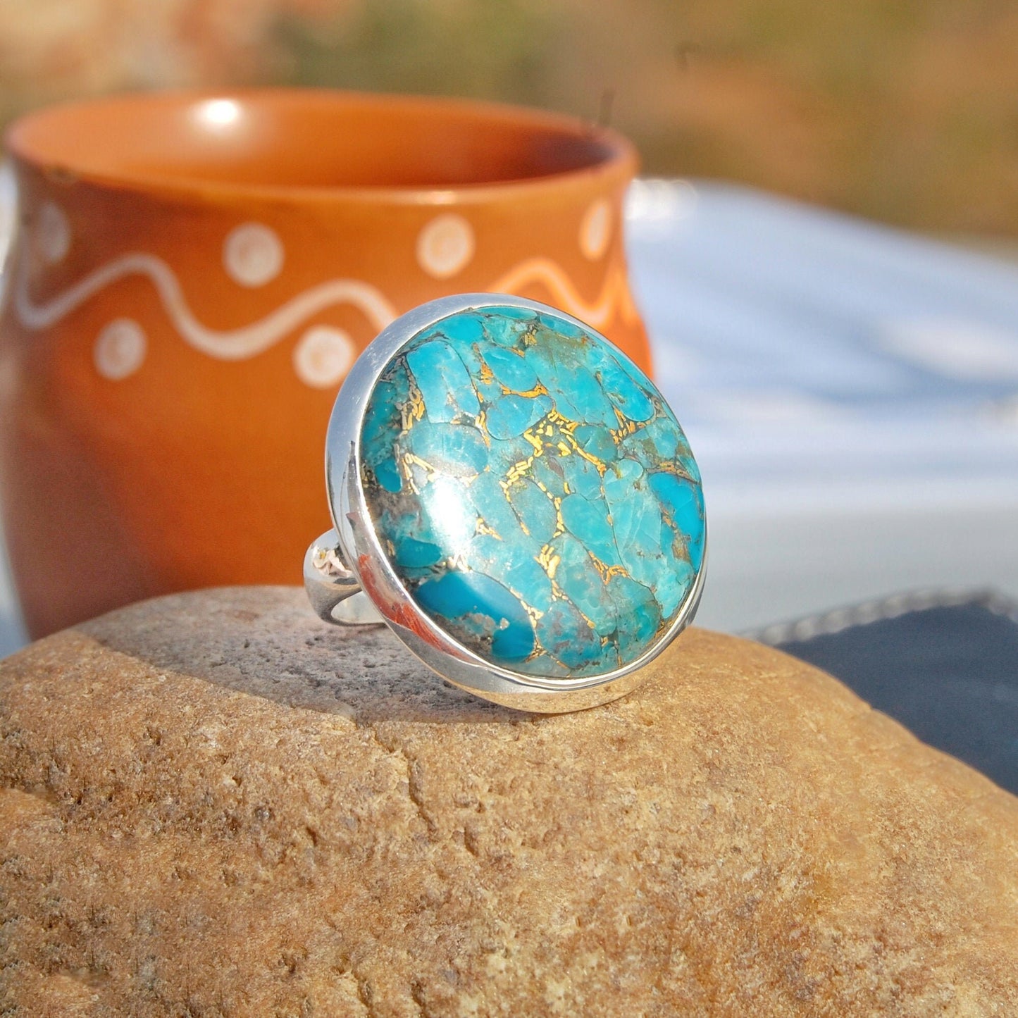 Blue Copper Turquoise Statement Ring
