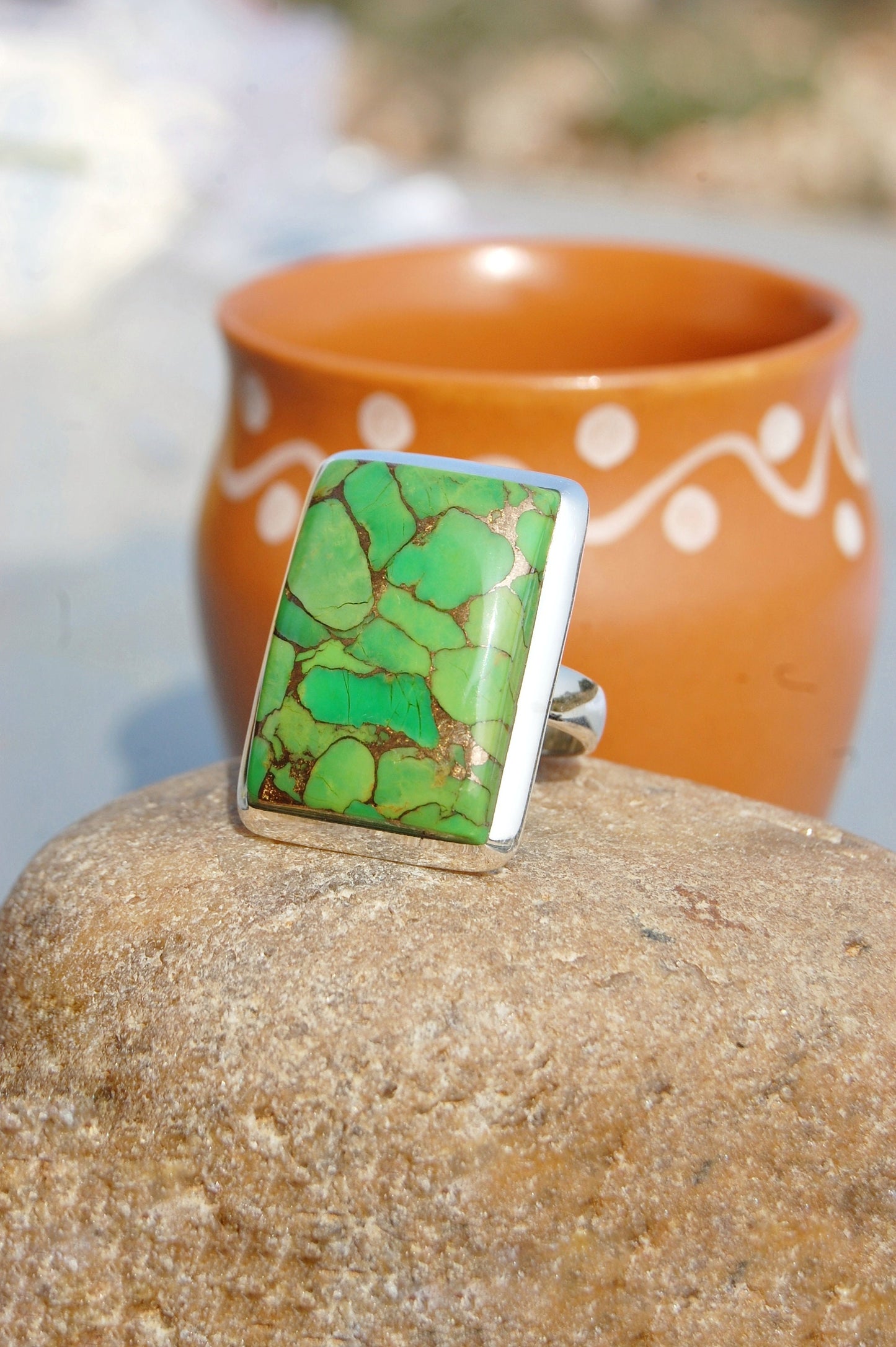 Green Copper Turquoise Statement Ring