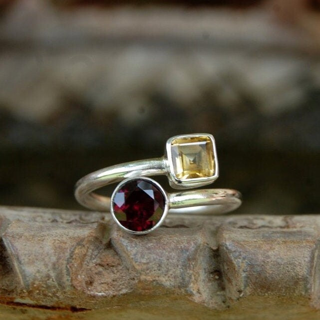 Garnet -Yellow Citrine Coil Ring